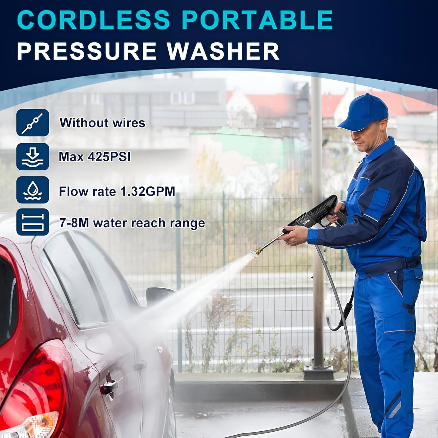 Car Washer High Pressure Gun Cordless Portable Wireless Pressure Washer Gun 48V 12000mah High Pressure Water for Car Wash Bike Washing Cleaning| Adjustable Nozzle and 5M Hose Pipe (Multicolour)
