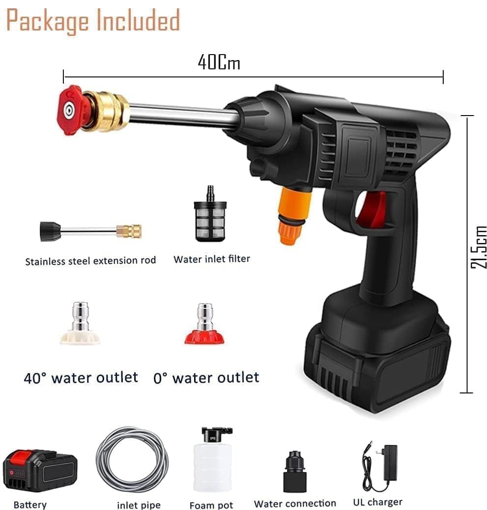 Car Washer High Pressure Gun Cordless Portable Wireless Pressure Washer Gun 48V 12000mah High Pressure Water for Car Wash Bike Washing Cleaning| Adjustable Nozzle and 5M Hose Pipe (Multicolour)